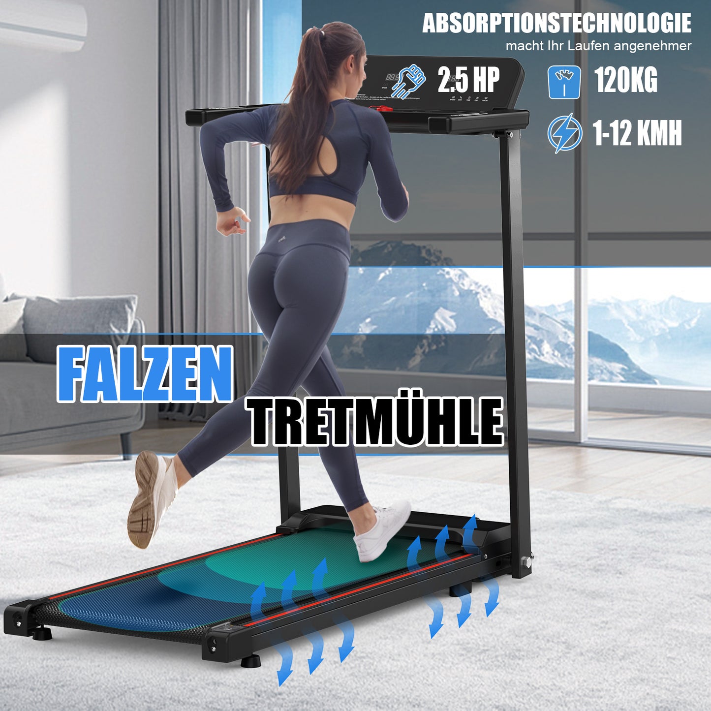 Electric Treadmill, Folding Treadmill For Home Up To 12 Kmh, With LED Display, App, Compact Treadmill For Home And Office, Weighing 120KG